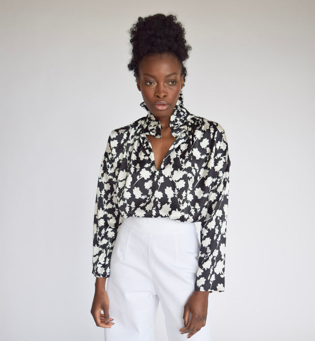 Vicki Long Sleeve Top Shadow Floral Black & White
