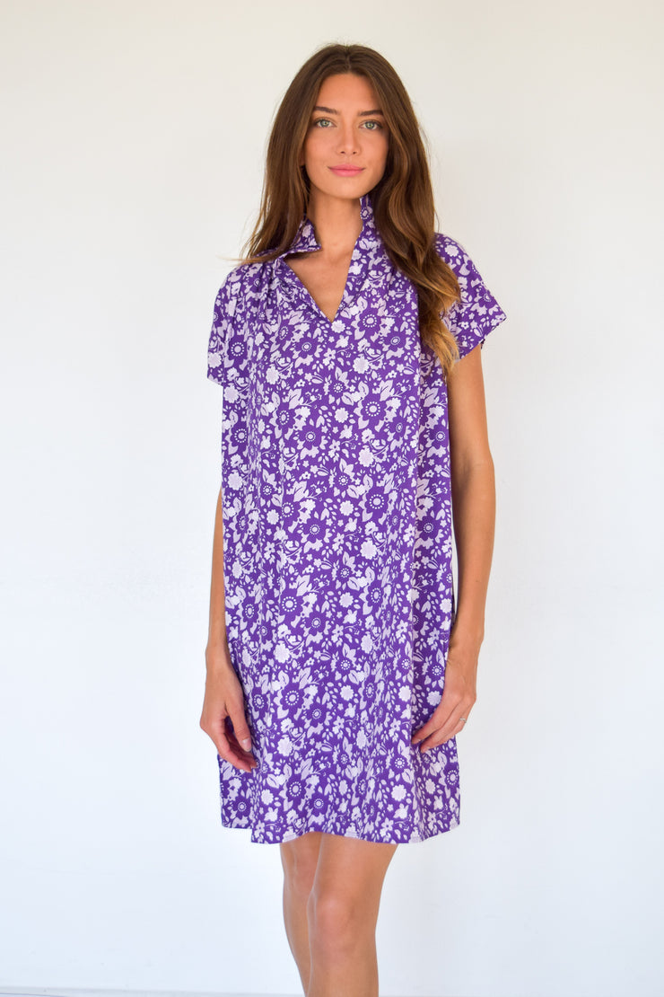 Vicki Short Sleeve Dress Purple Floral