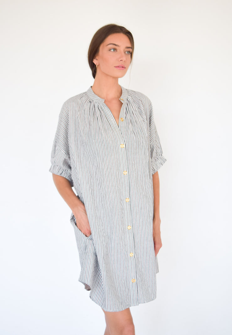 Bronze Stripe Elastic Sleeve Dress