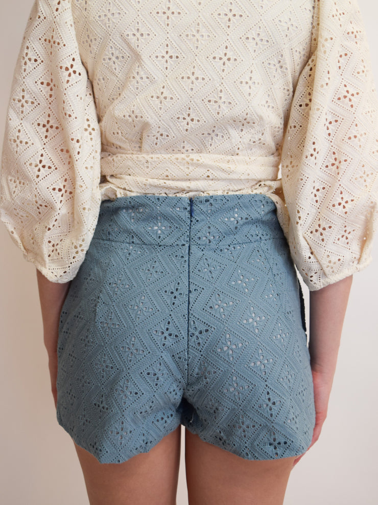 Denim Eyelet High Waist Shorts