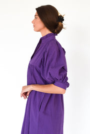 High Neck Dress Purple Seersucker