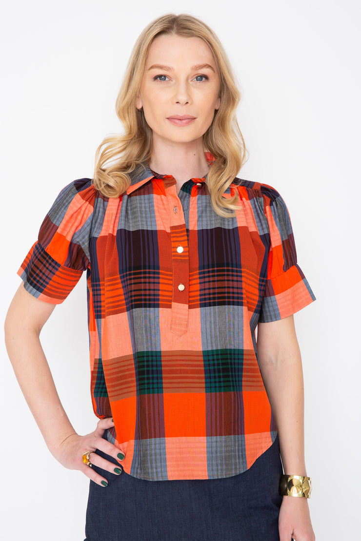 Red and Blue Plaid Short Sleeve Everything Top