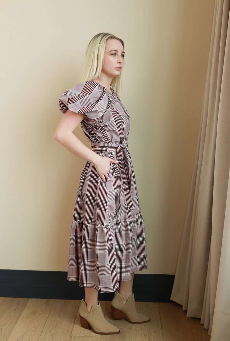 Burgundy Plaid Jewel Neck Gathered Dress – NeverAWallflower