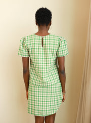 Apple Green Tweed Jewel Neck Short Sleeve Top