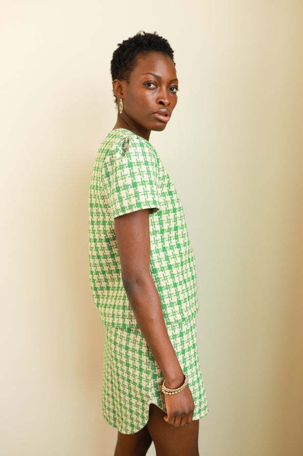 Apple Green Tweed Track Skirt