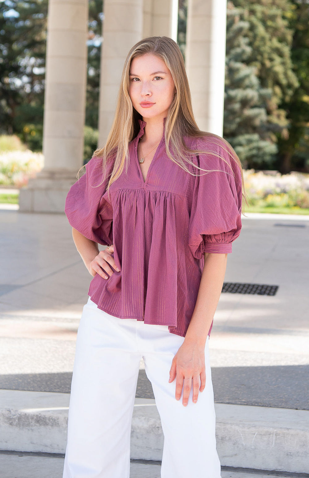 Cranberry Gold Pin Stripe High Neck Top