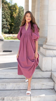 Cranberry Gold Pin Stripe High Neck Midi Dress