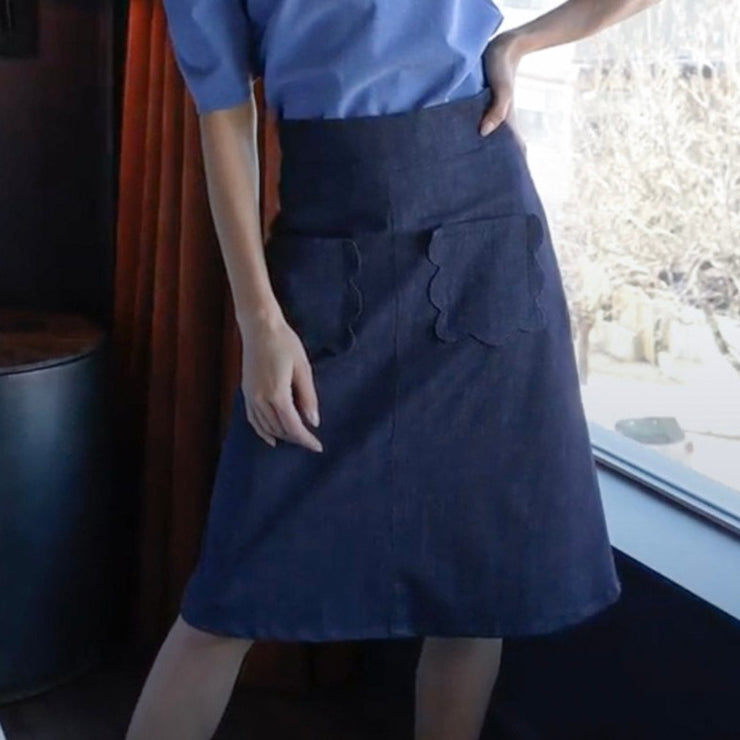 Scallop Pocket Patch Pocket Skirt Navy Denim