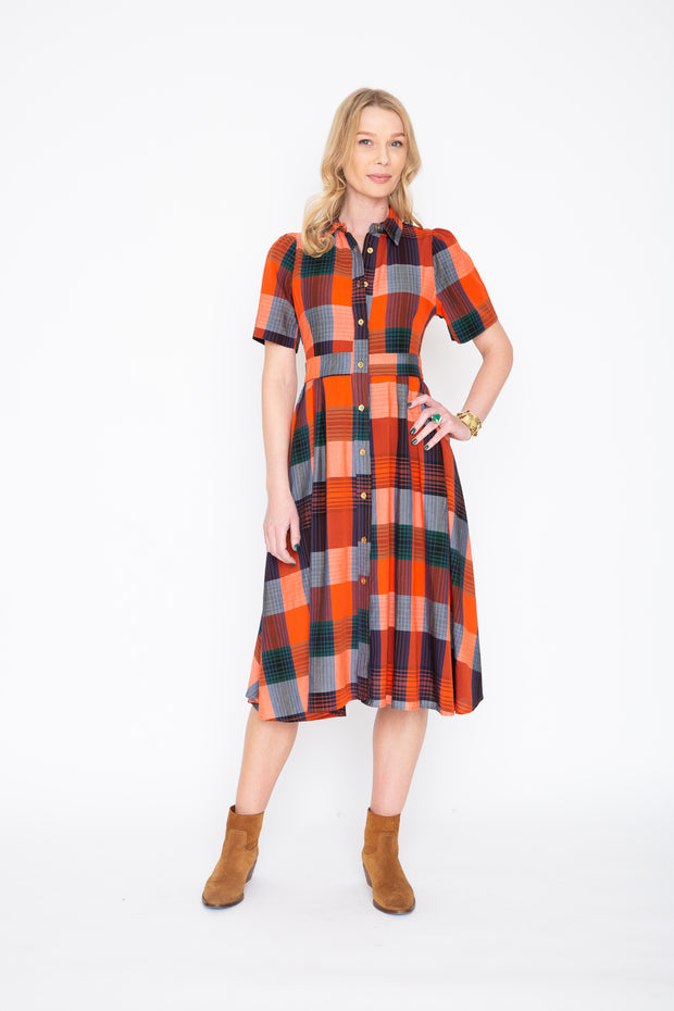 Red and Blue Plaid Shirt Dress