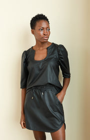 Black Faux Leather Track Skirt