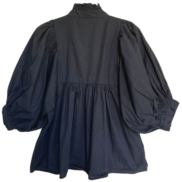 High Neck Top Black Poplin