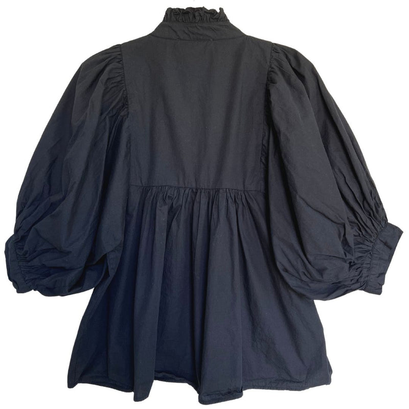 High Neck Top Black Poplin