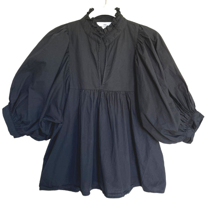 High Neck Top Black Poplin