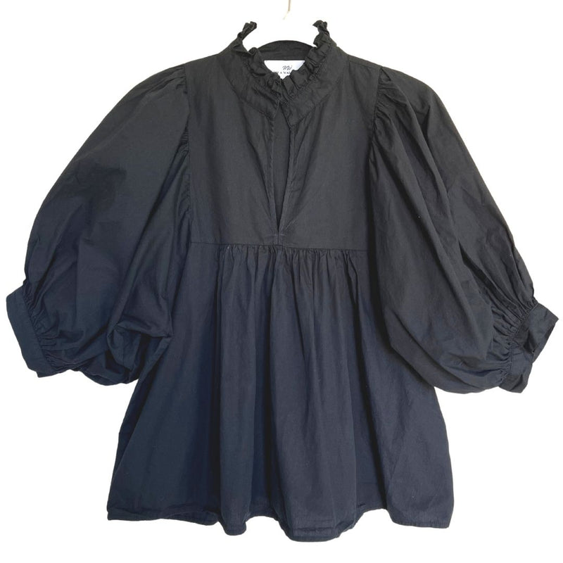 High Neck Top Black Poplin