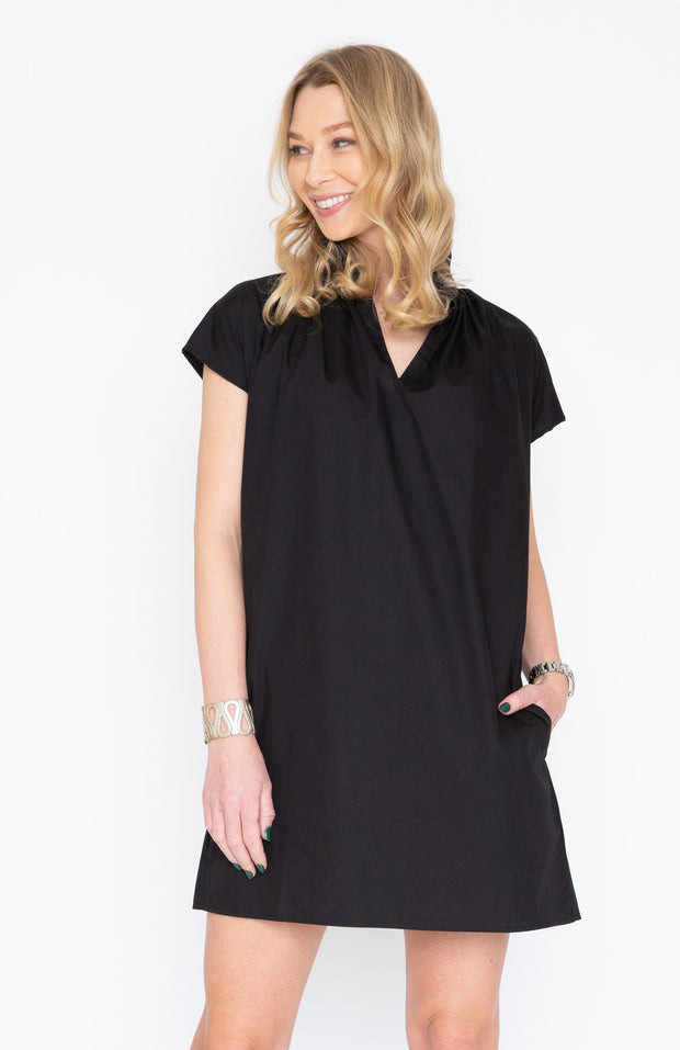 Vicki Short Sleeve Dress Black Poplin