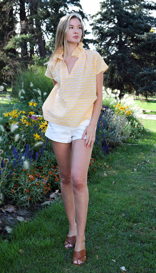 Vicki Short Sleeve Top Yellow & Pink Check