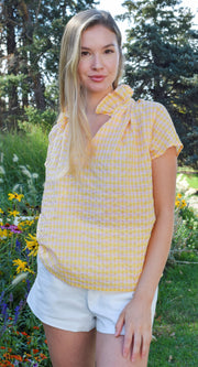 Vicki Short Sleeve Top Yellow & Pink Check