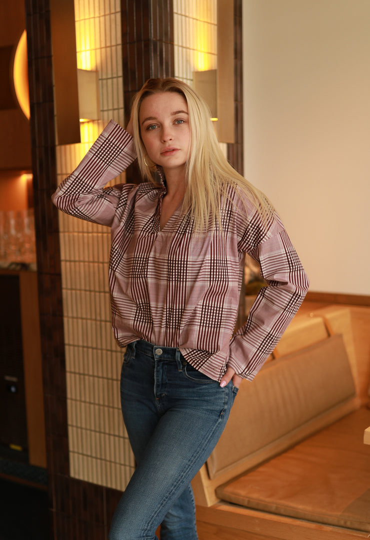 Burgundy Plaid Vicki Long Sleeve Top