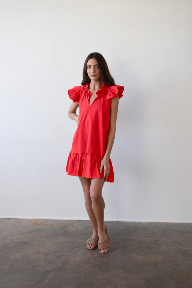 Rachel Dress Red Solid Cotton Cambric