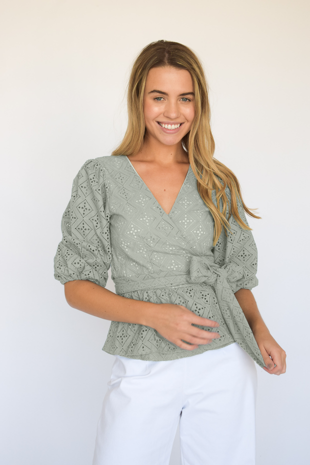 Wrap Top Seafoam Eyelet